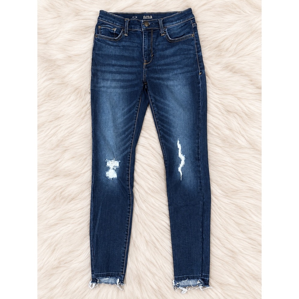 a.n.a Women's Size 4 High Rise Jegging Jeans Dark Wash Frayed Hem